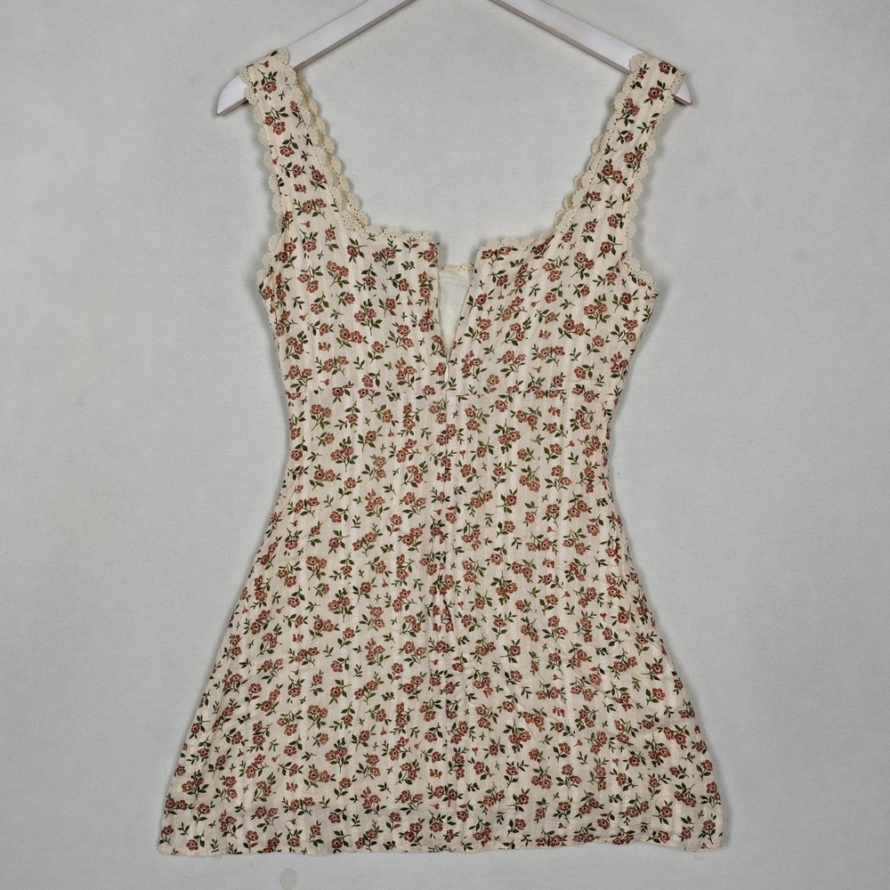 Princess Polly Pink Floral Lace Trim Cotton Mini Dress US 4 PPEB356-pnkflor